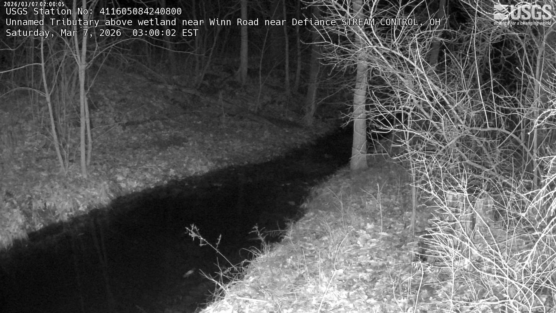 USGS HIVIS CAM Unnamed Tributary above wetland near Winn Road near Defiance STREAM CONTROL