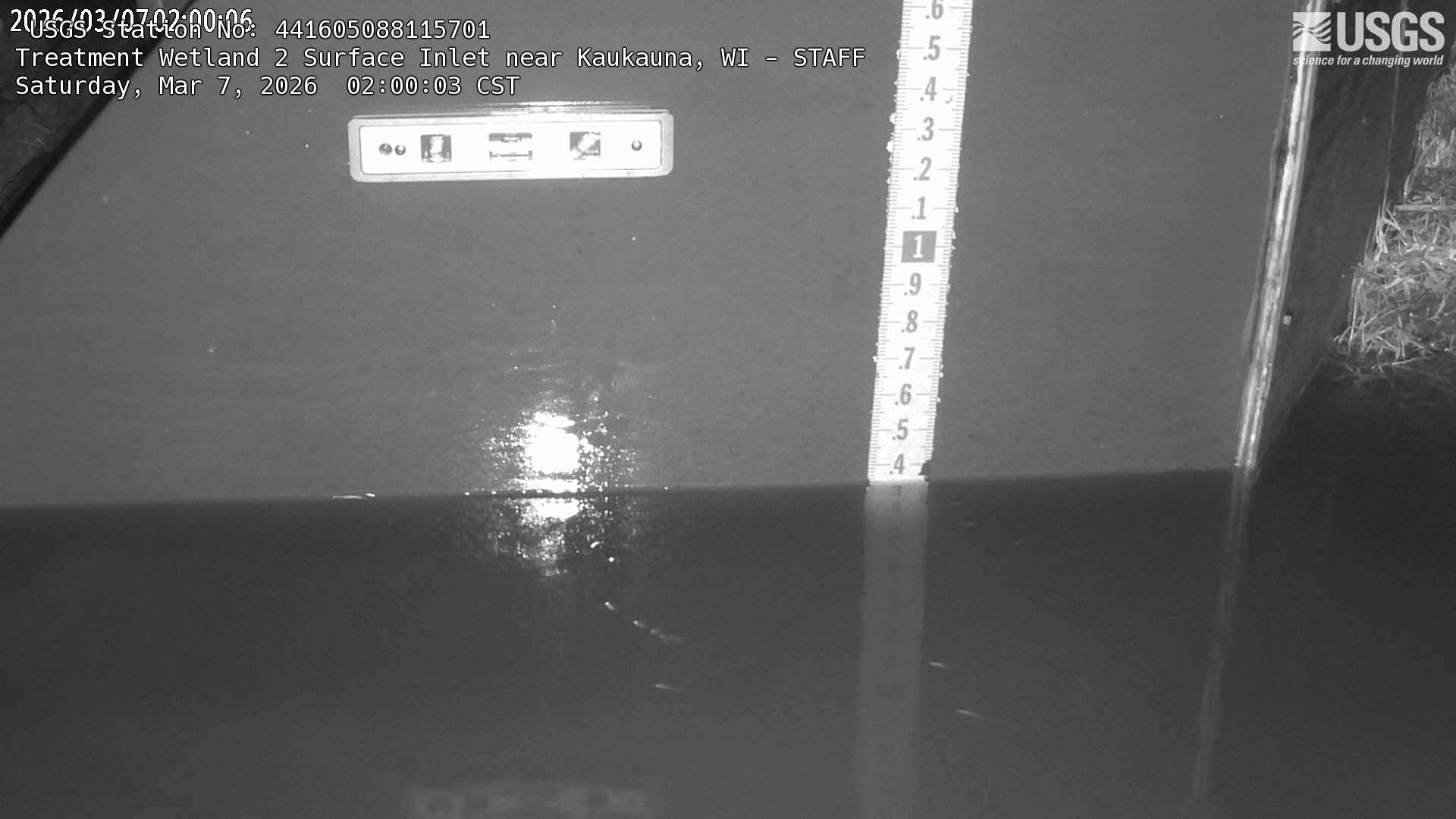 USGS HIVIS CAM Treatment Wetland 2 Surface Inlet near Kaukauna Staff